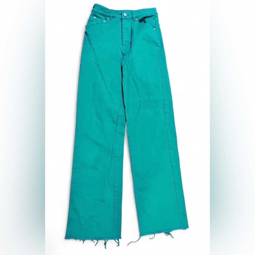 Princess Polly Turquoise High-Waisted Wide-Leg Flare Jeans Size2 Festival Spring